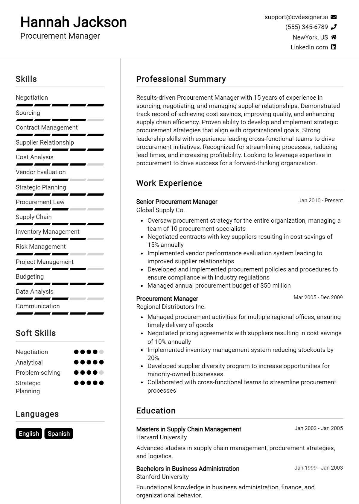 Procurement Manager Resume Example