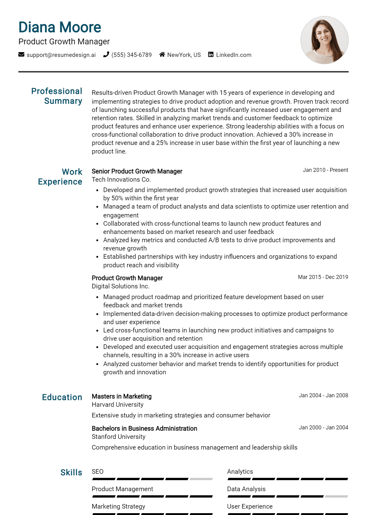 Product Growth Manager Resume Example