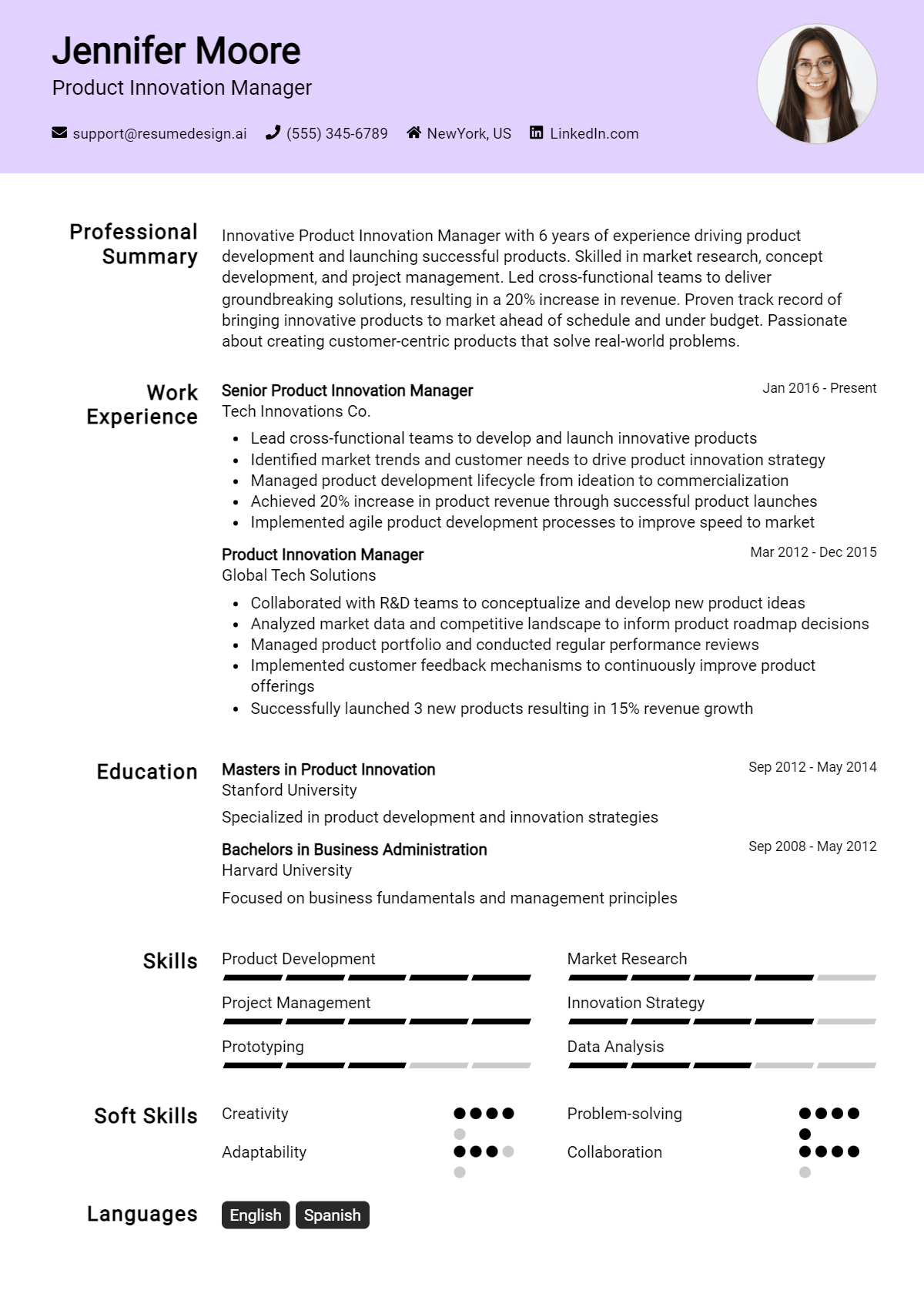 Product Innovation Manager Resume Example