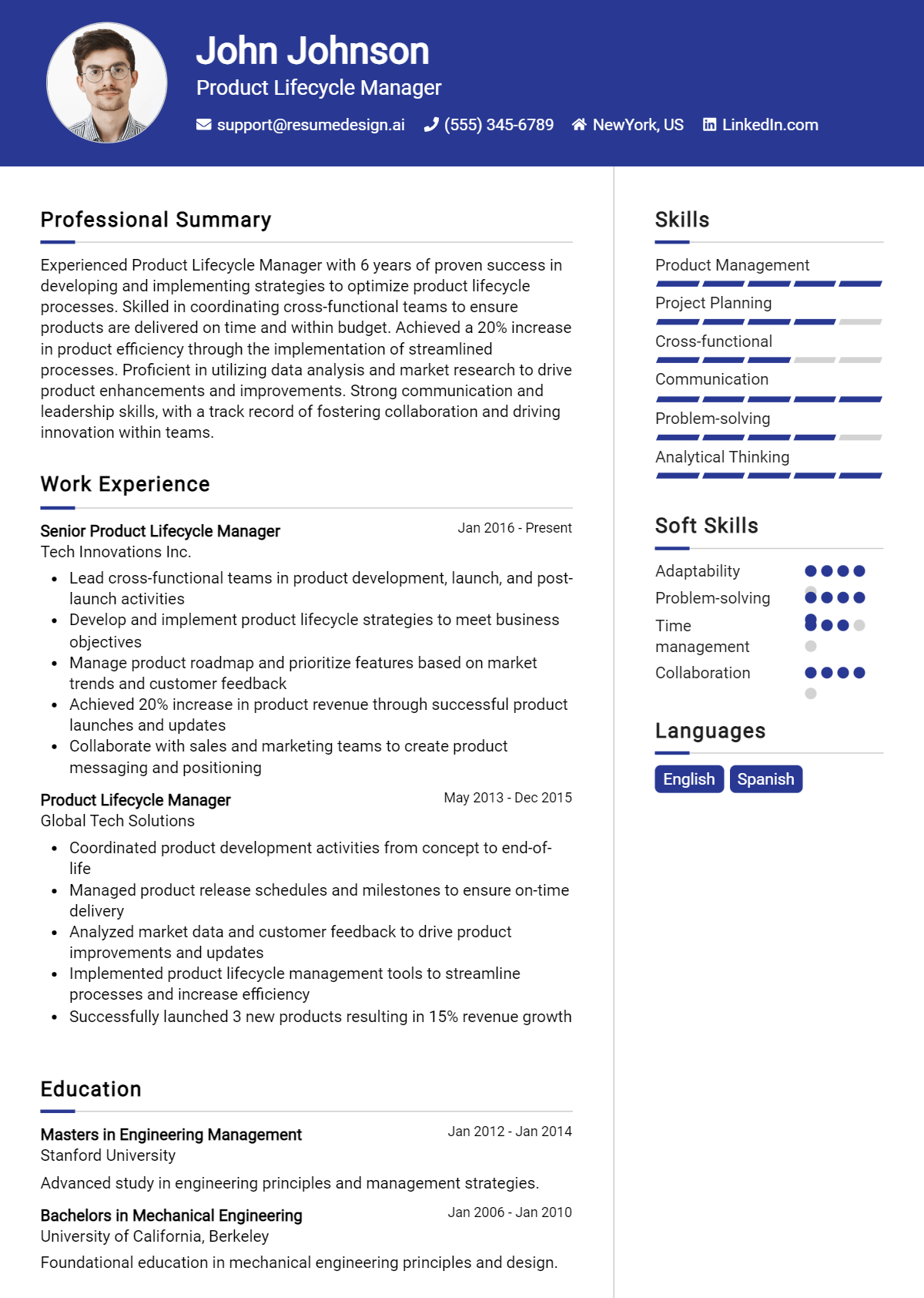 Product Lifecycle Manager Resume Example