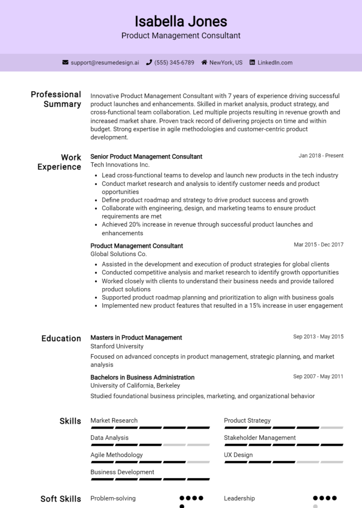 Product Management Consultant Resume Example