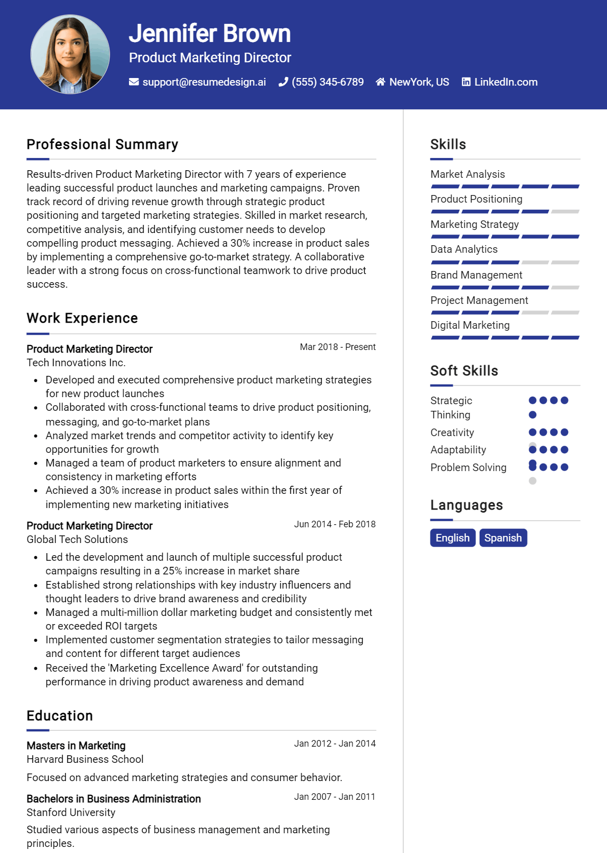 Product Marketing Director Resume Example