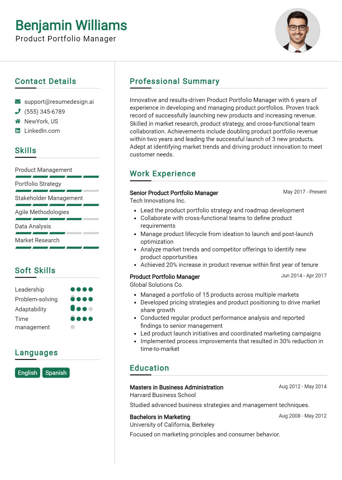 Product Portfolio Manager Resume Example