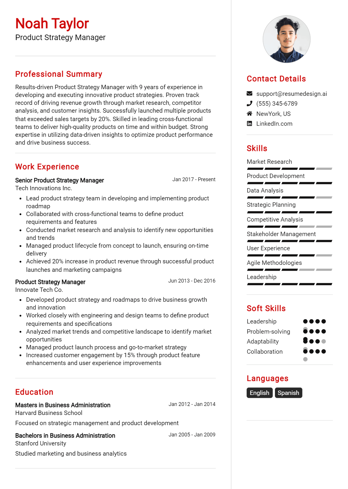 Product Strategy Manager Resume Example