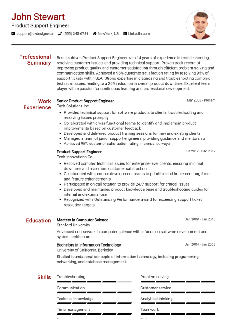 15 Product Support Engineer Resume Examples And Templates for 2025
