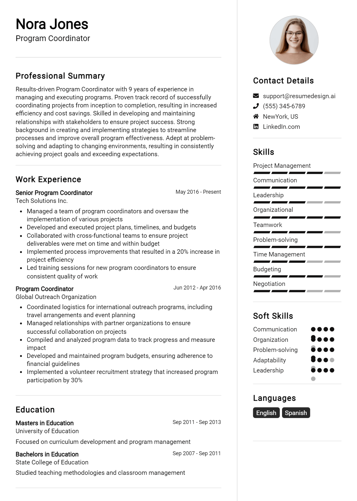 Program Coordinator Resume Example