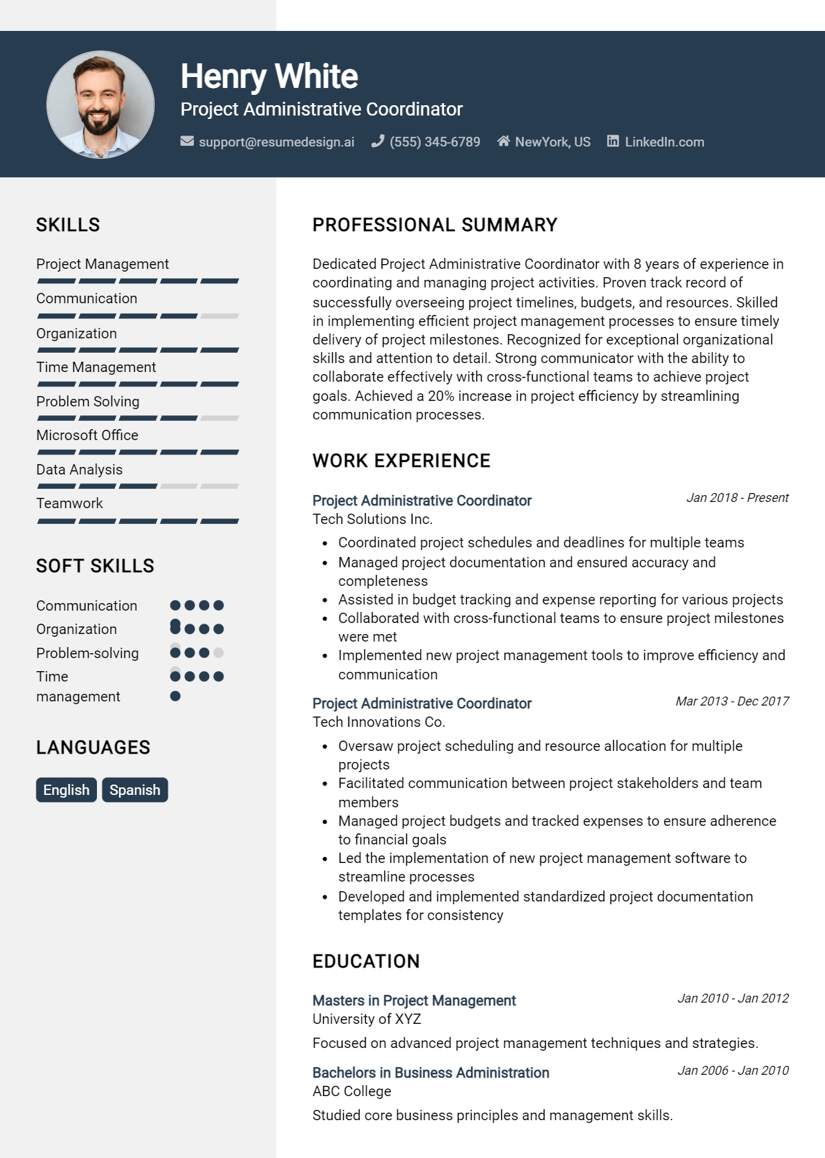 Project Administrative Coordinator Resume Example