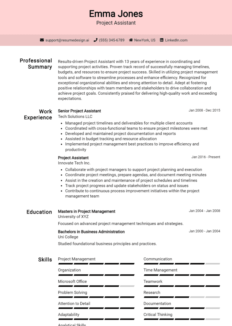 15 Project Assistant Resume Examples And Templates for 2025
