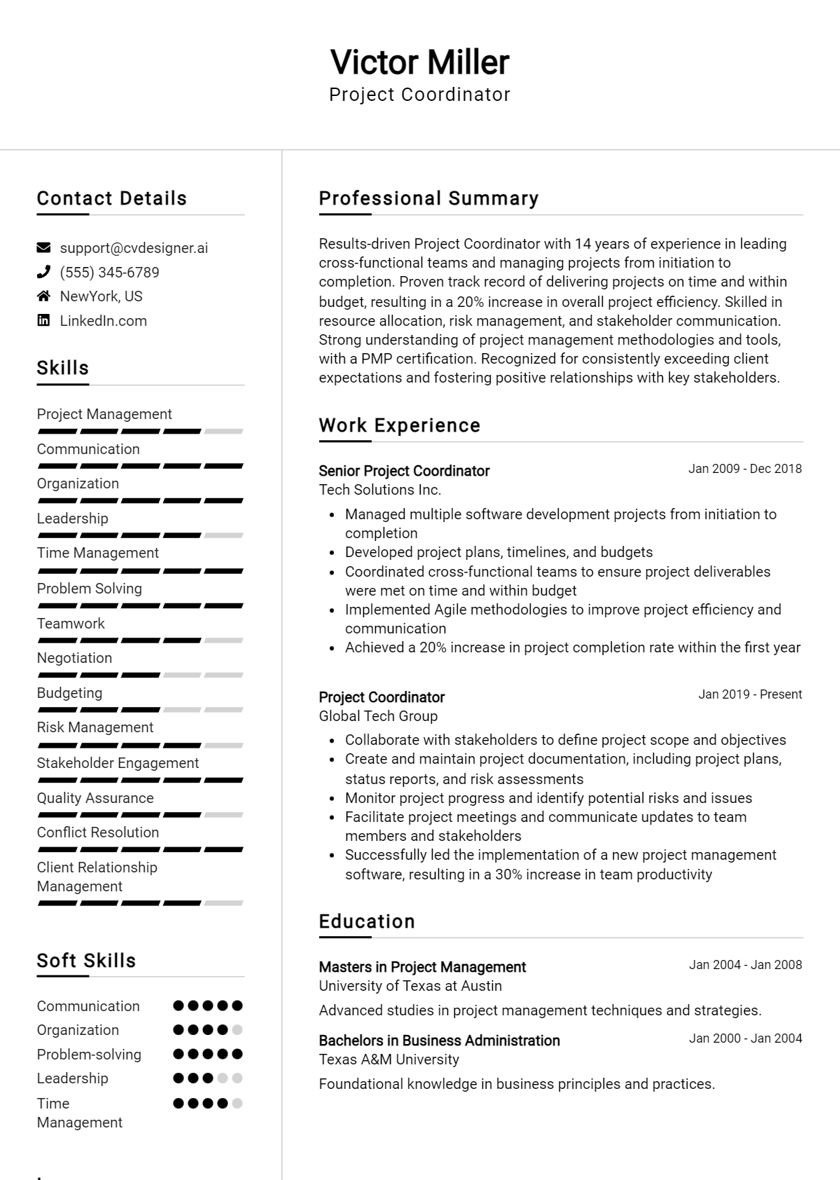 Project Coordinator Resume Example