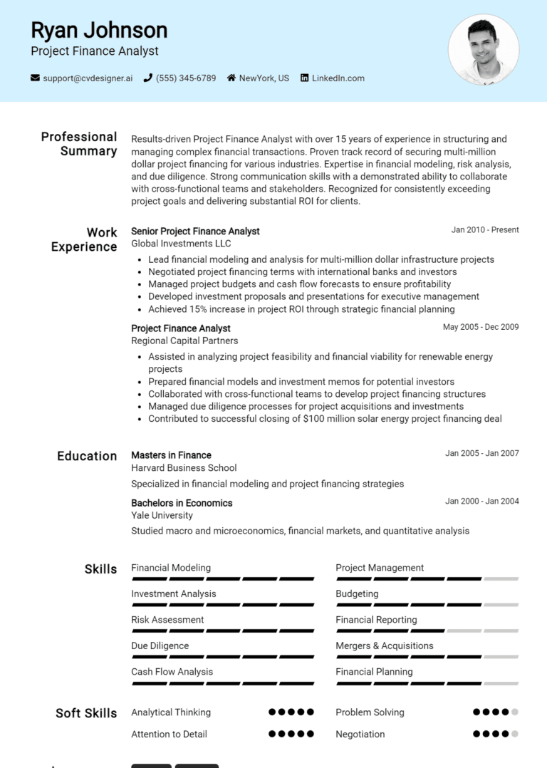 18 Project Finance Analyst Resume Examples And Templates for 2025