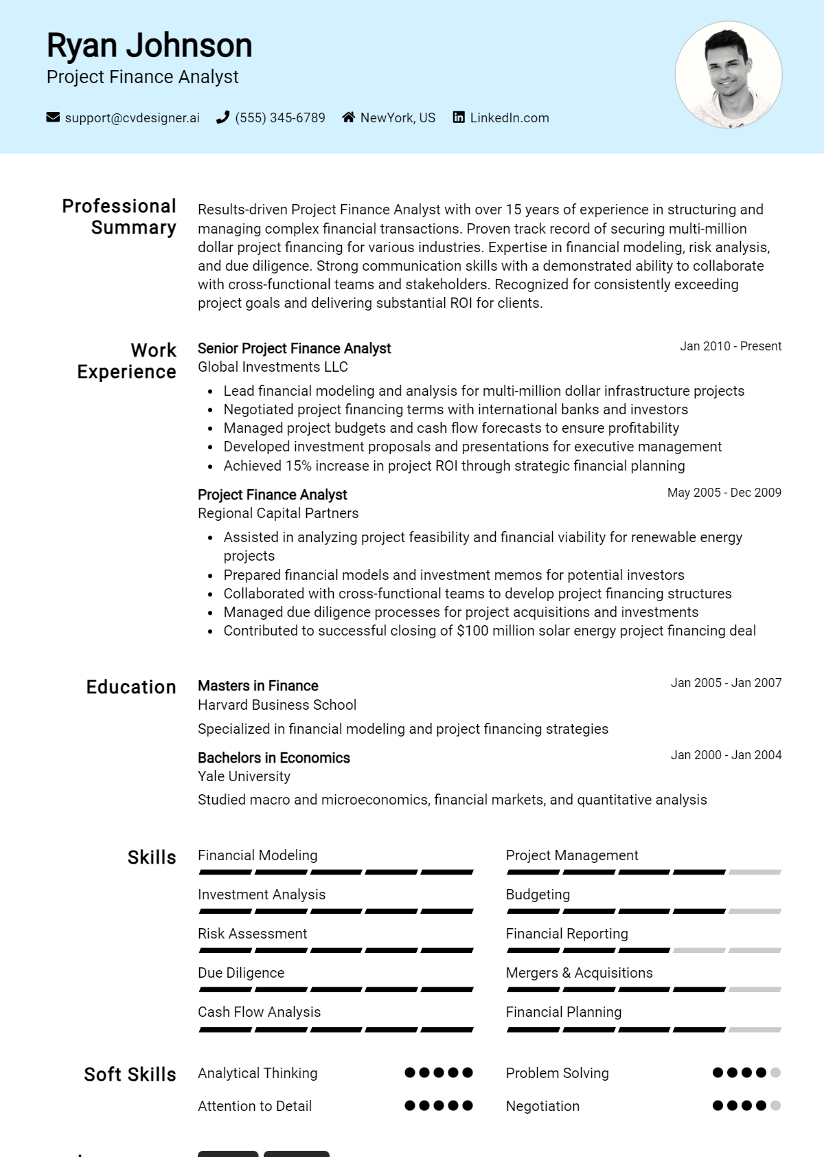 Project Finance Analyst Resume Example