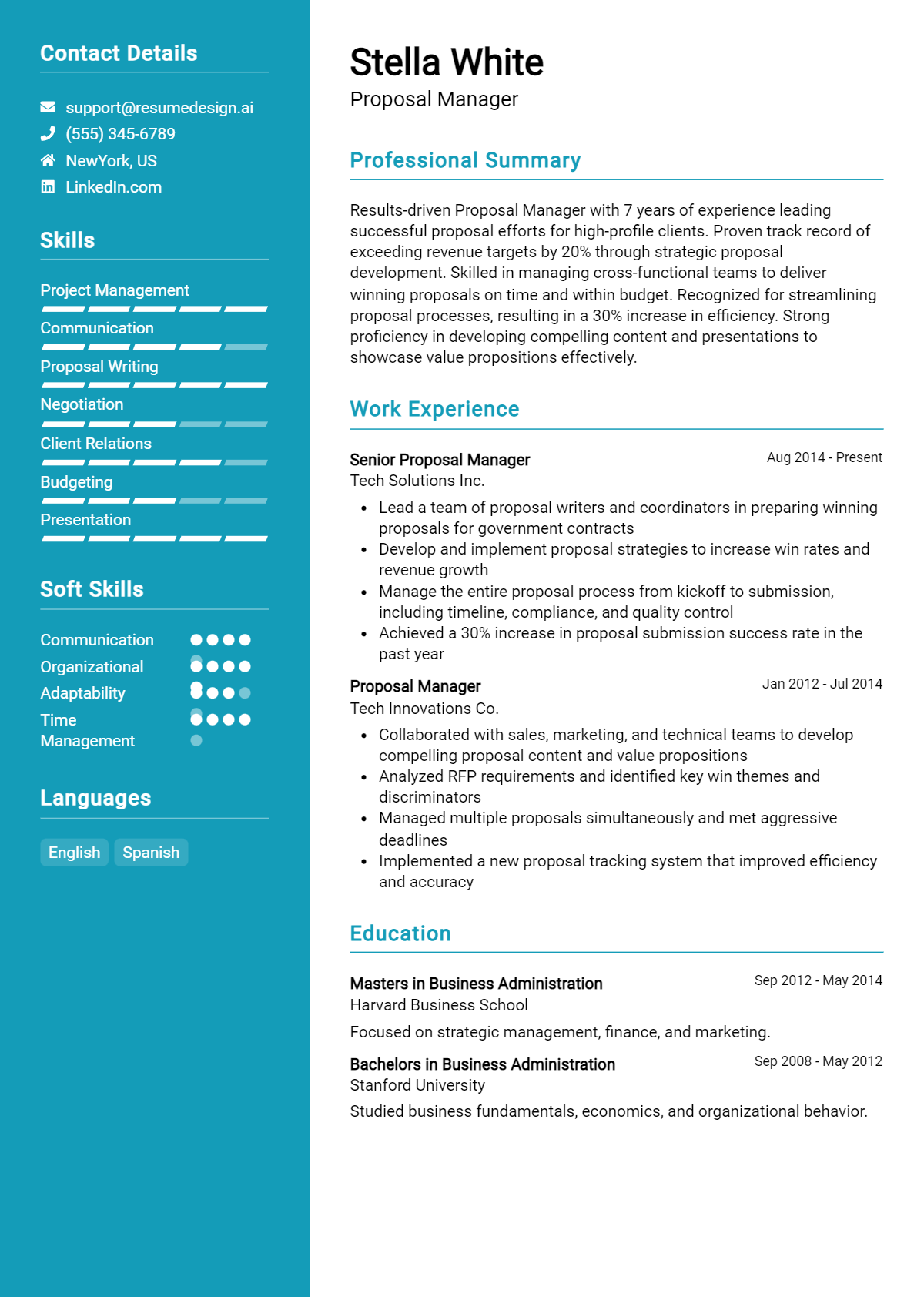 Proposal Manager Resume Example