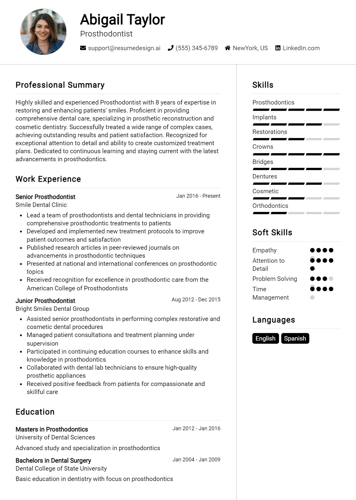 Prosthodontist Resume Example