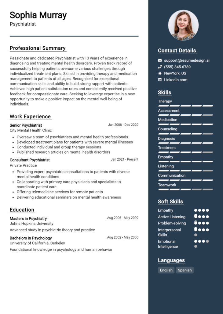 Psychiatrist Resume Example