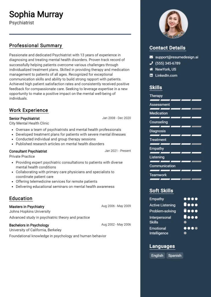 Psychiatrist Resume Example