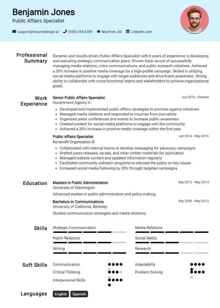 Public Affairs Specialist Resume Example