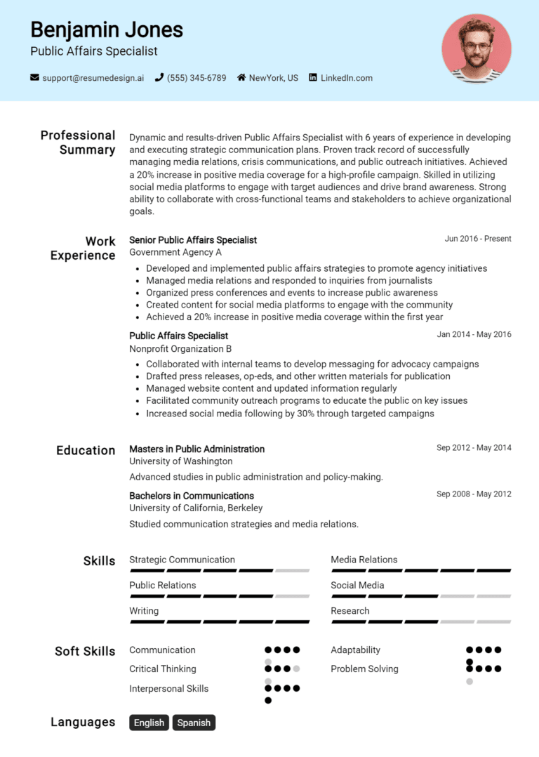 16 Public Affairs Specialist Resume Examples And Templates for 2025
