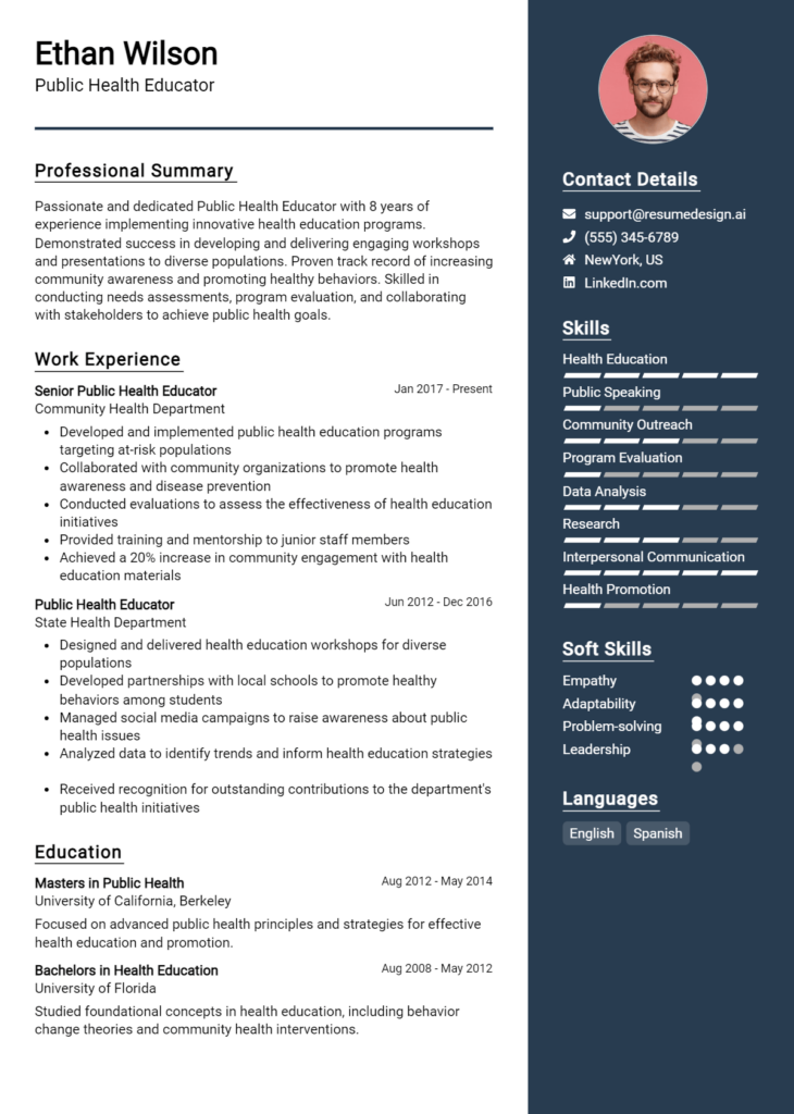 Public Health Educator Resume Example