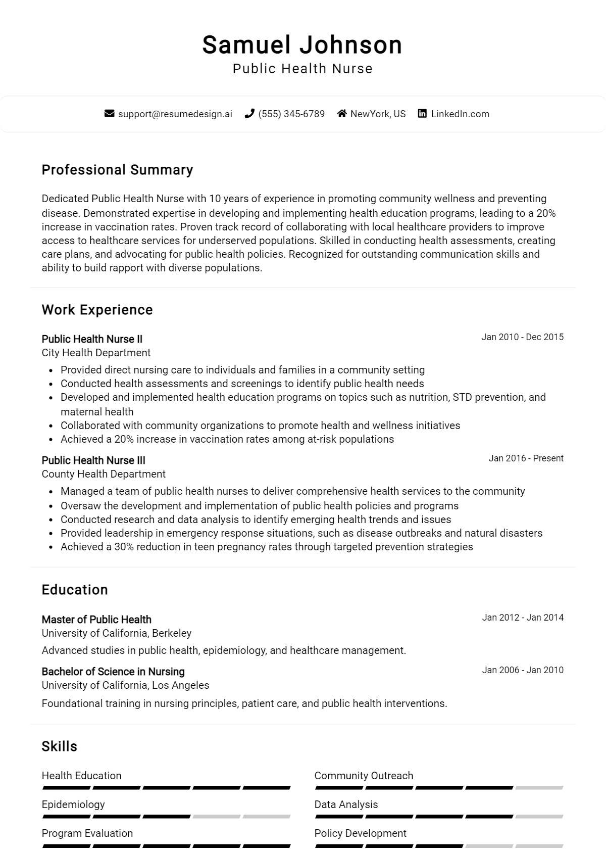 Public Health Nurse Resume Example