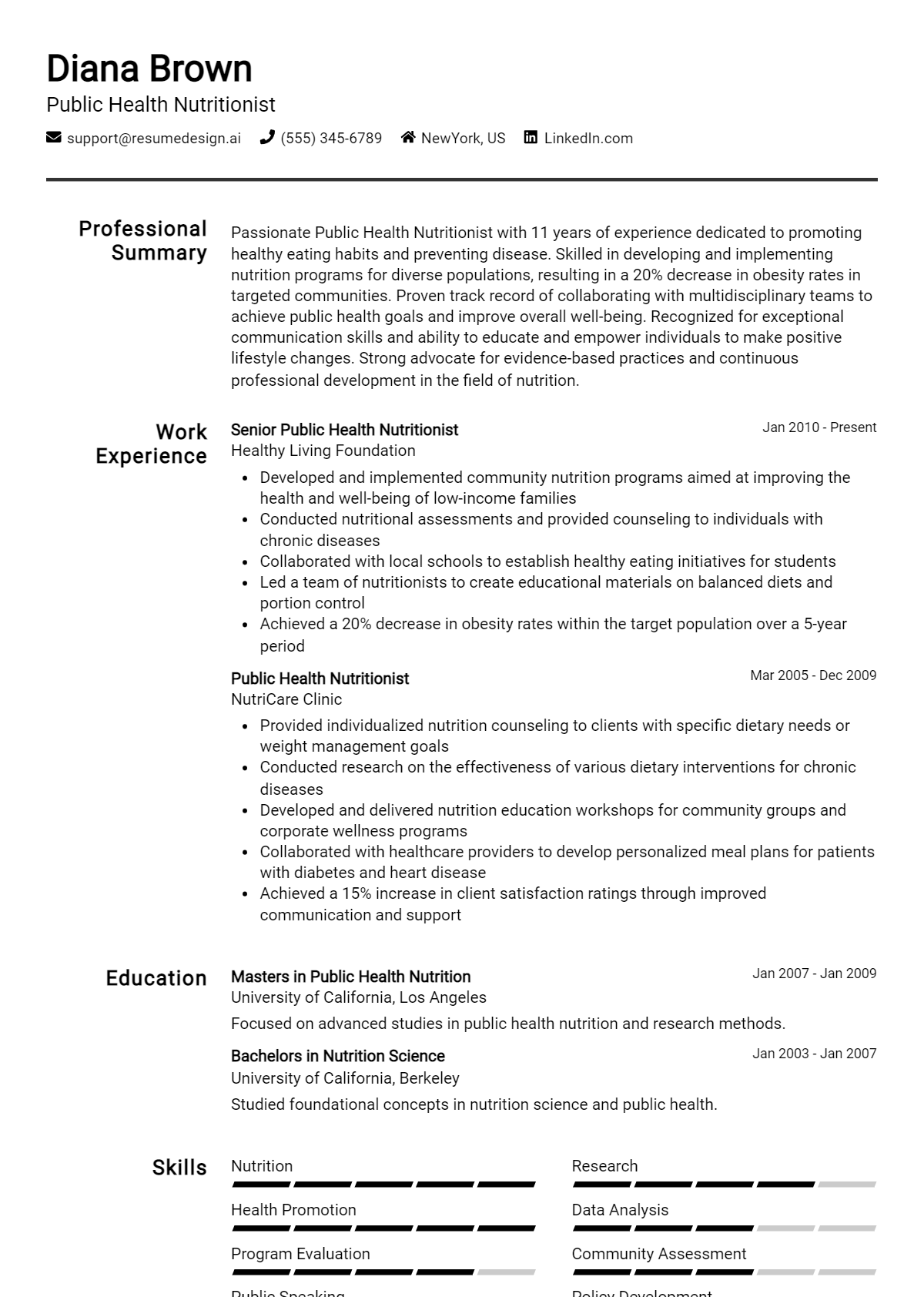 Public Health Nutritionist Resume Example