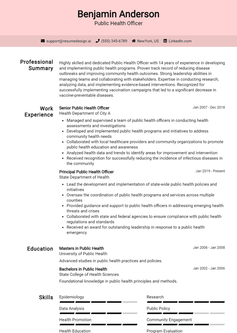 17 Public Health Officer Resume Examples And Templates for 2025