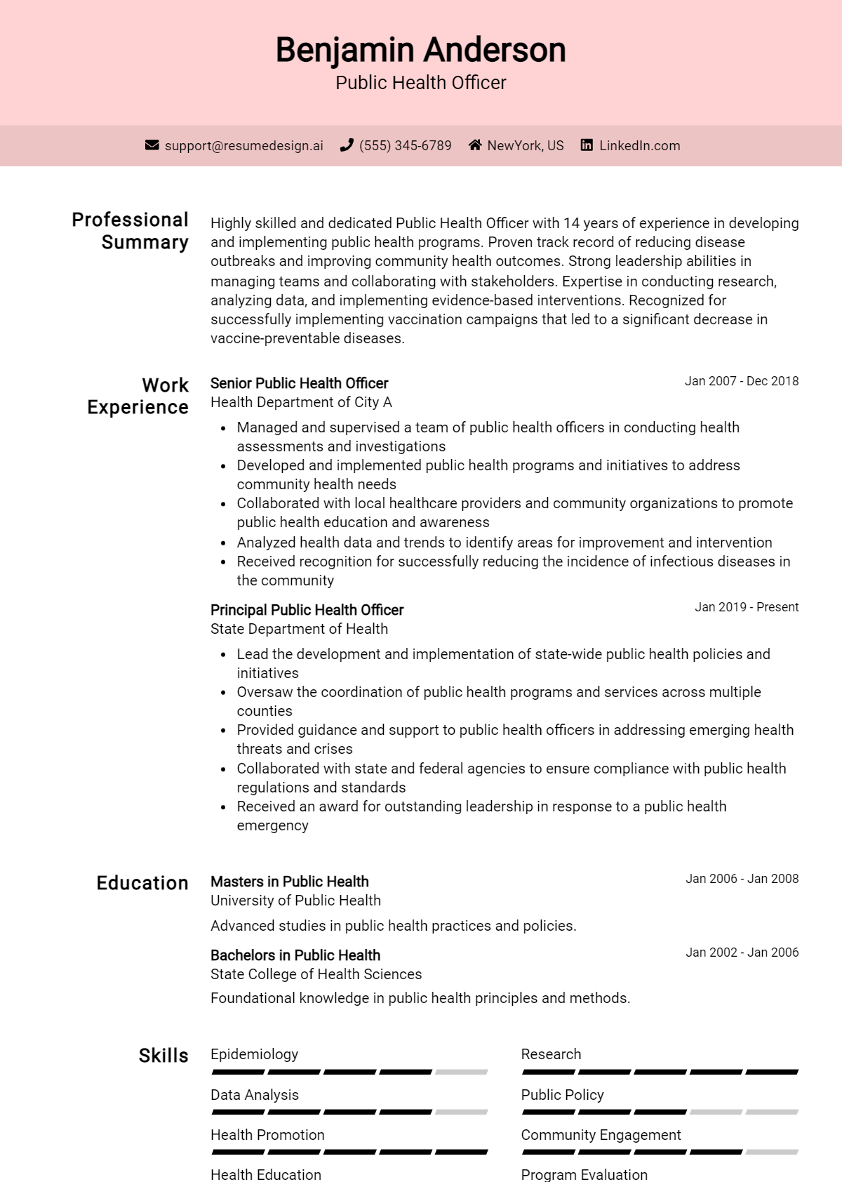 Public Health Officer Resume Example