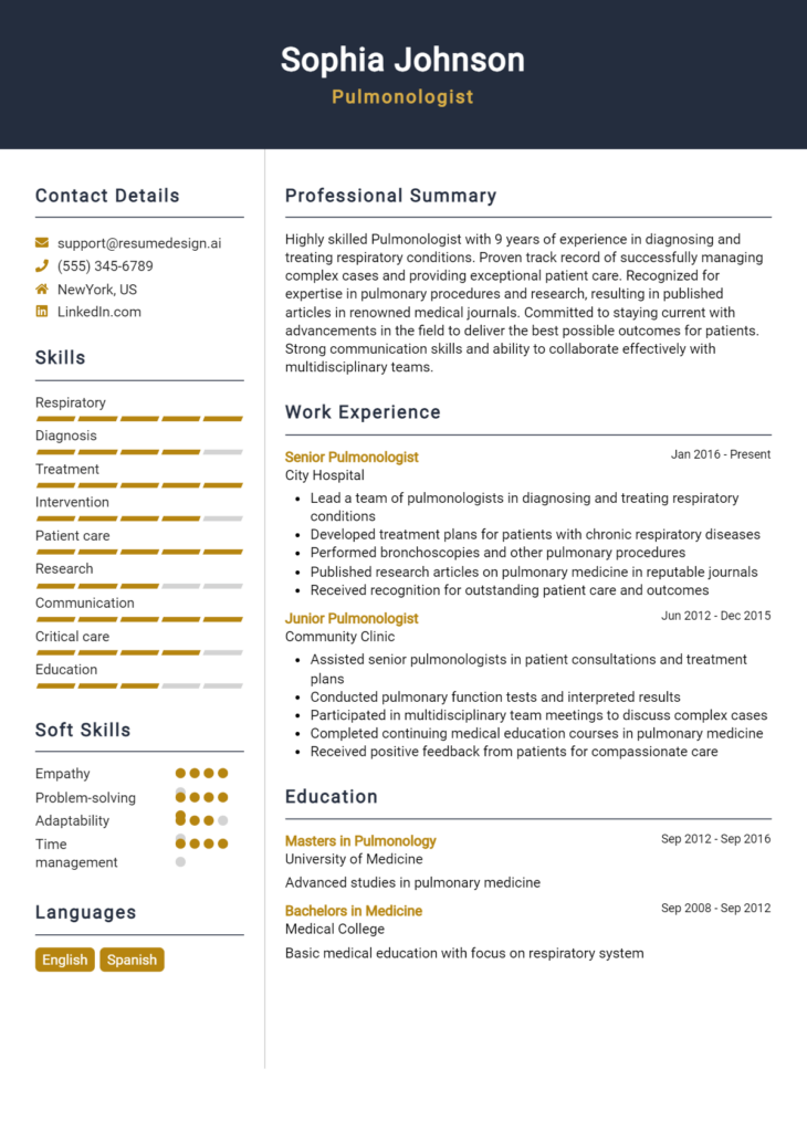 Pulmonologist Resume Example