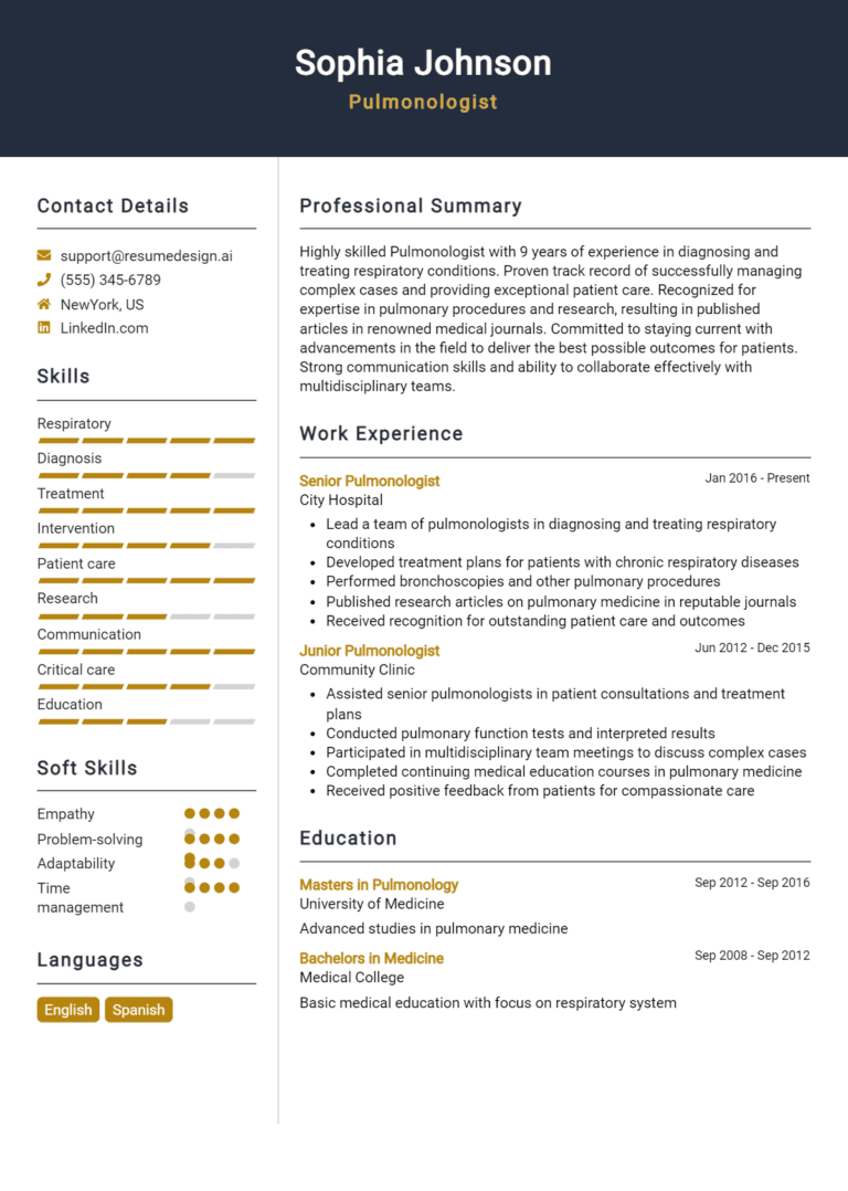 35 Pulmonologist Resume Examples And Templates for 2025