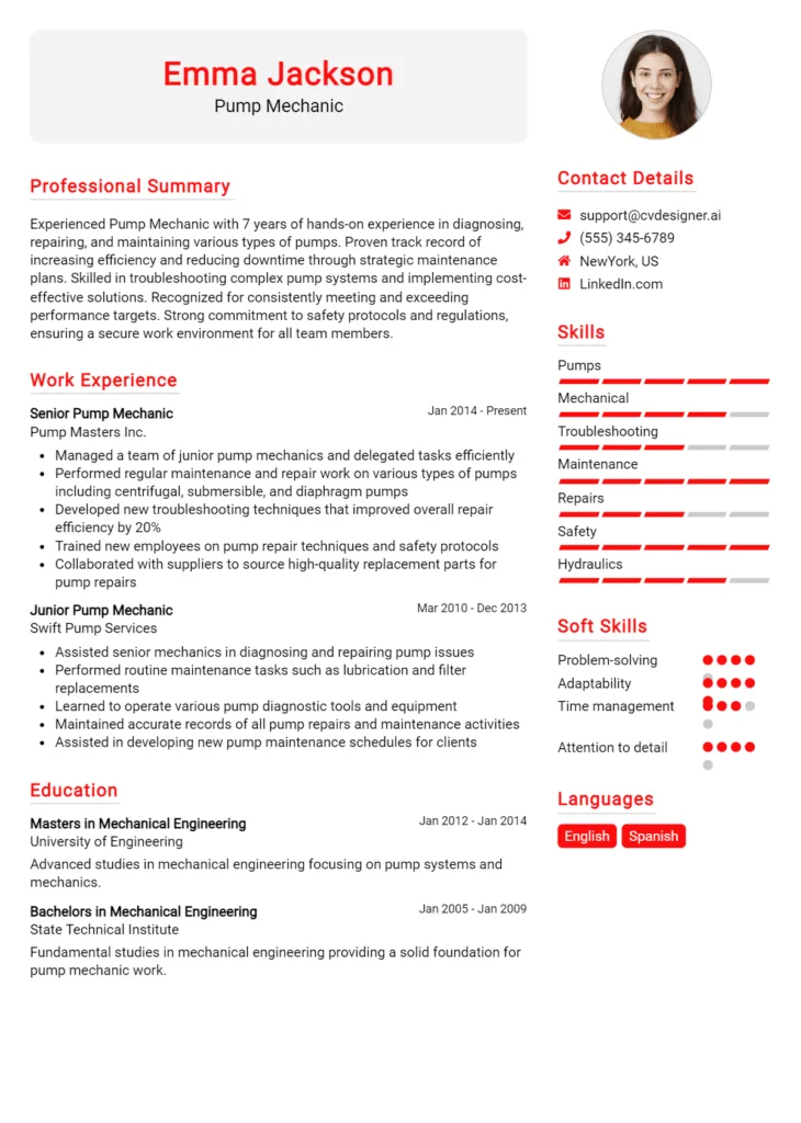 Pump Mechanic Resume Example