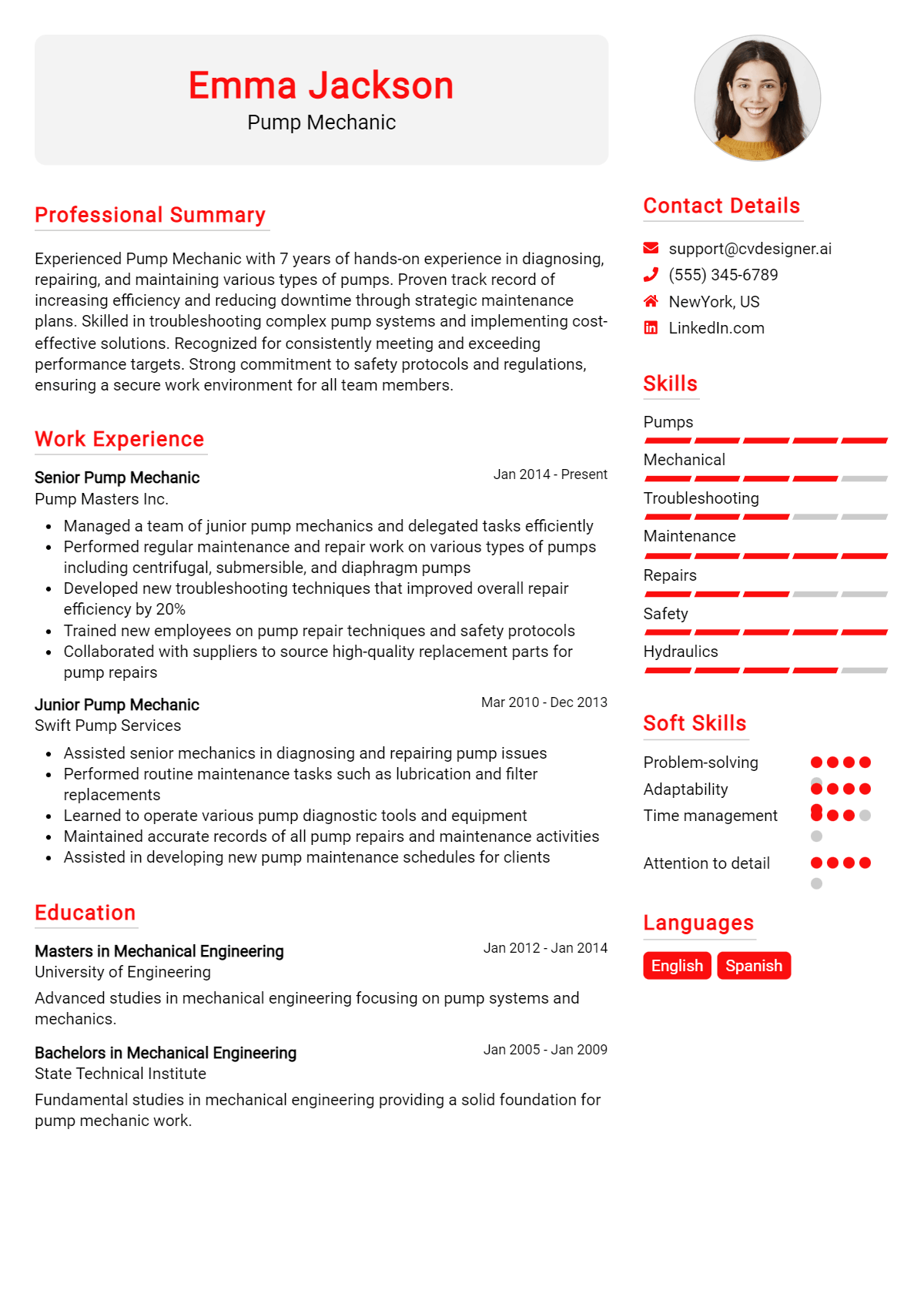 Pump Mechanic Resume Example