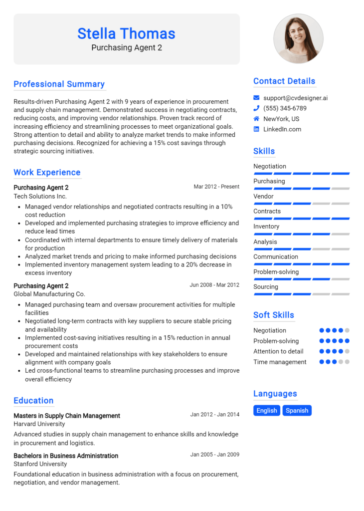 Purchasing Agent 2 Resume Example