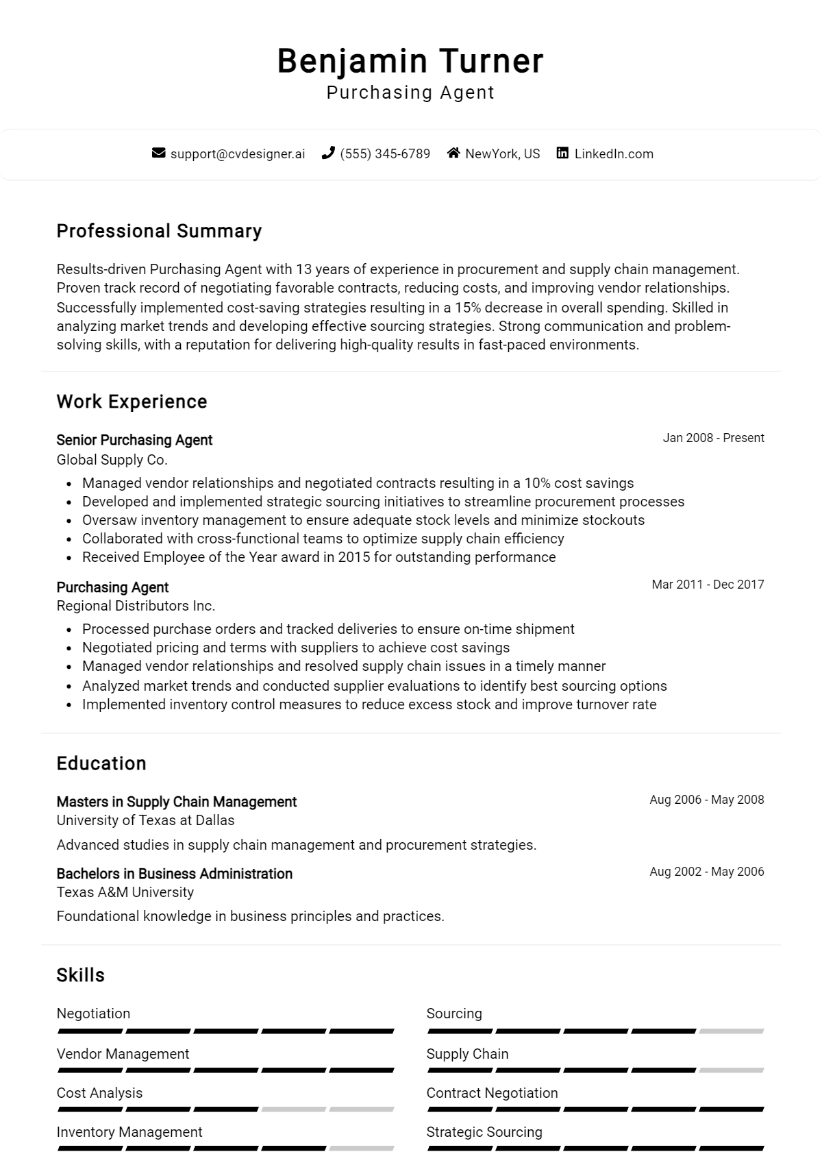 Purchasing Agent Resume Example