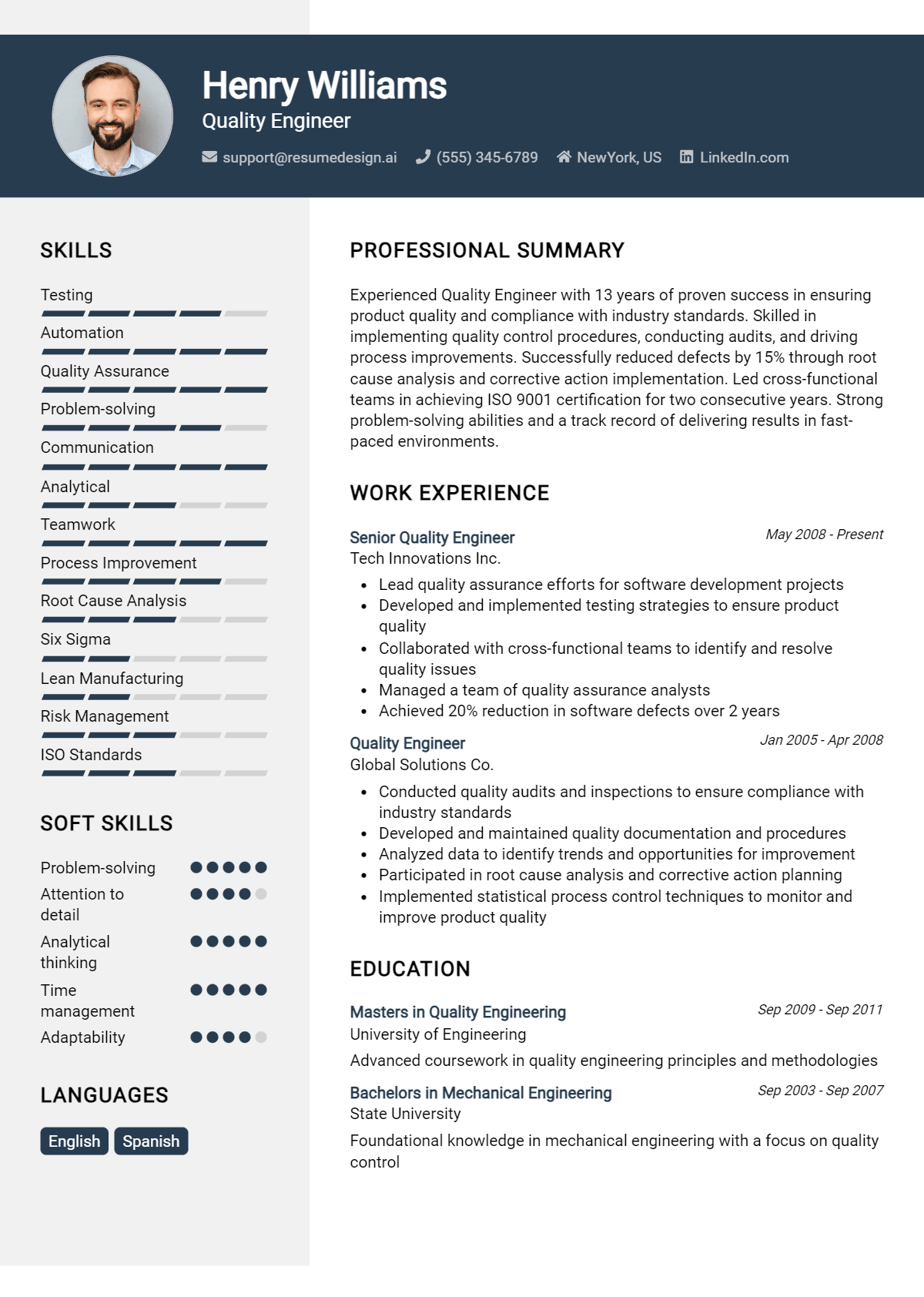 Quality Engineer Resume Example