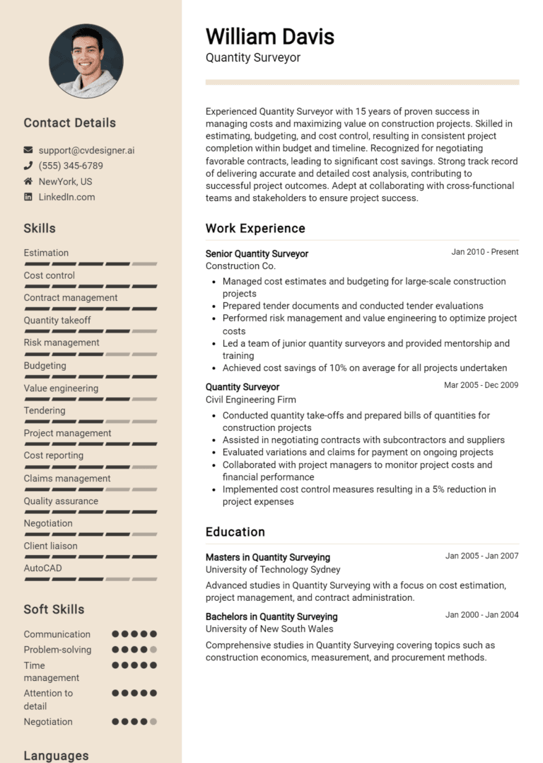 9 Quantity Surveyor Resume Examples And Templates for 2025