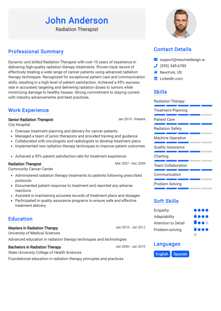 24 Radiation Therapist Resume Examples And Templates for 2025