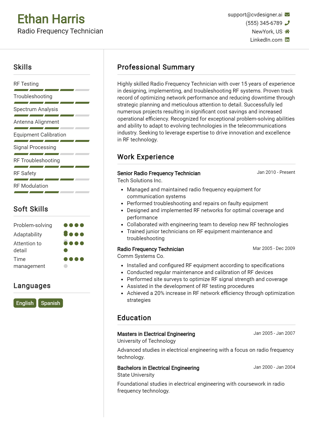 Radio Frequency Technician Resume Example