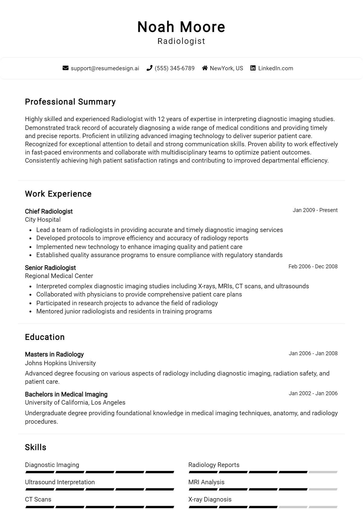 Radiologist Resume Example