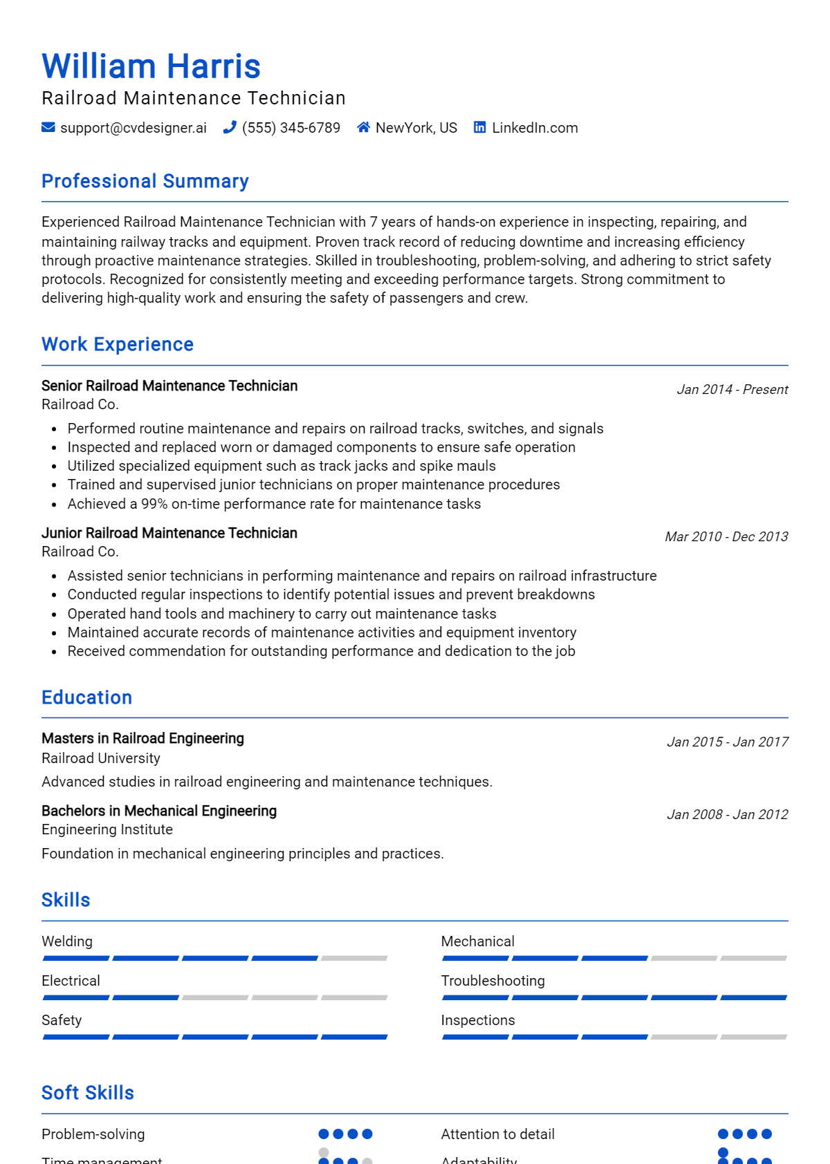 Railroad Maintenance Technician Resume Example