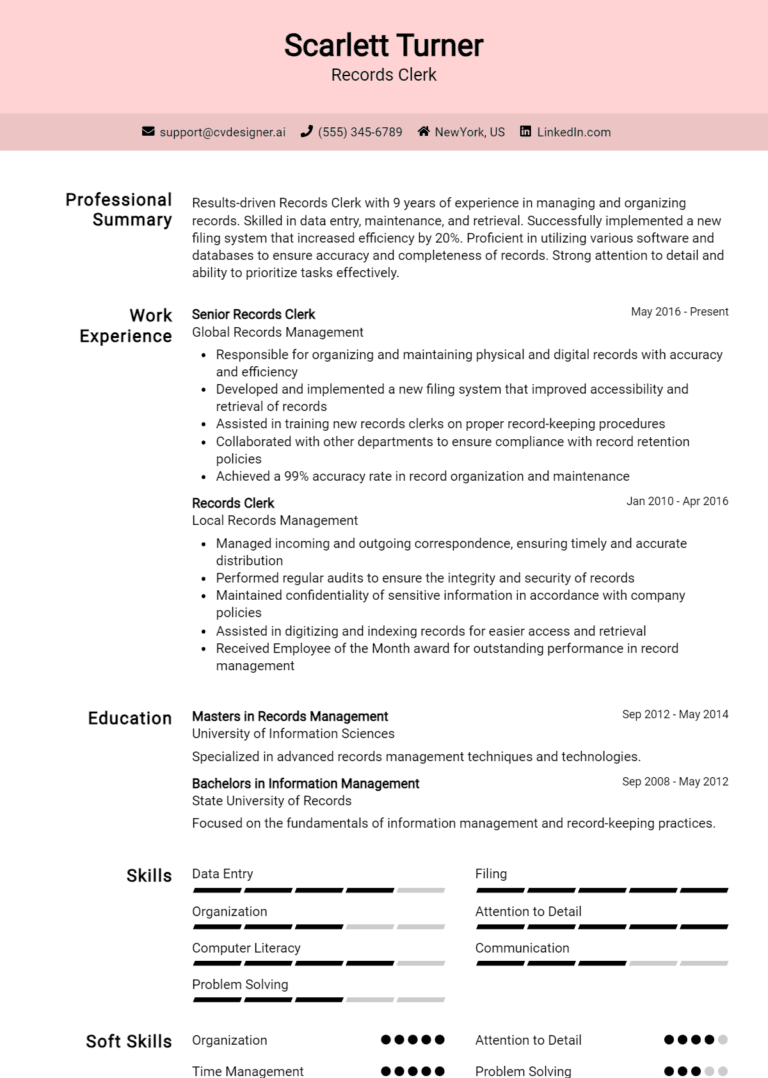 19 Records Clerk Resume Examples And Templates for 2025