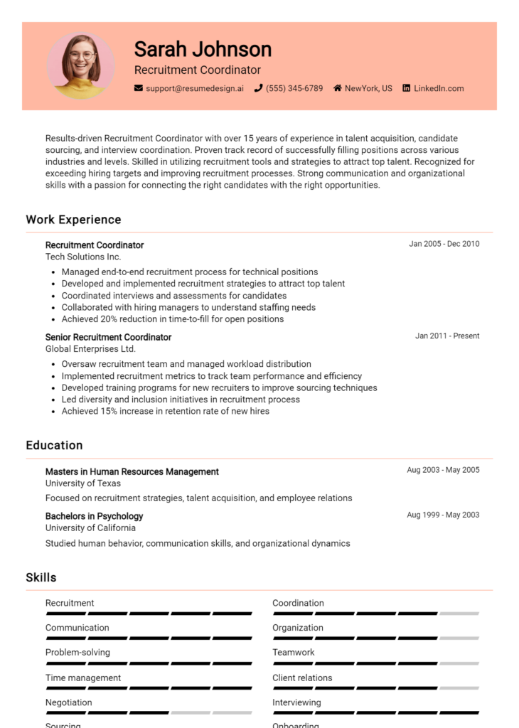 Recruitment Coordinator Resume Example