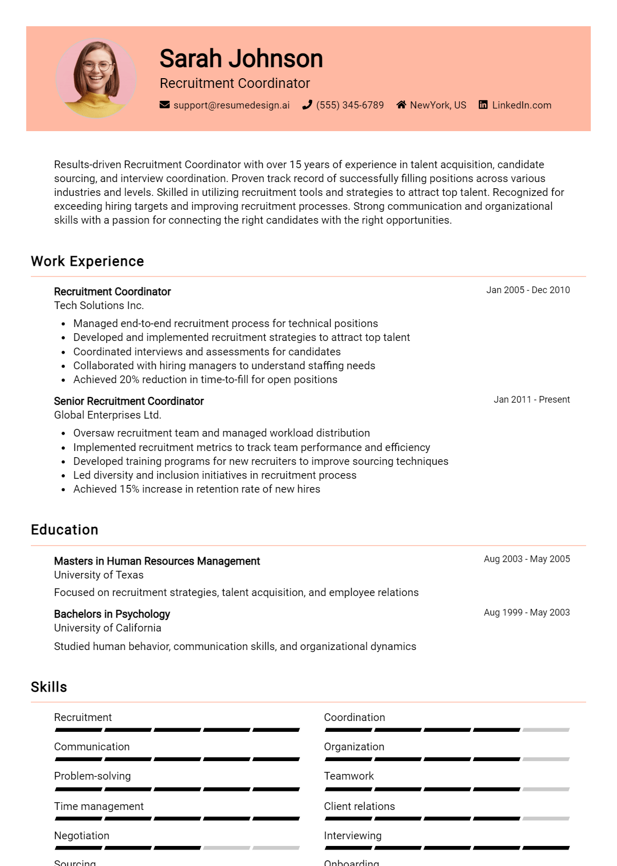 Recruitment Coordinator Resume Example