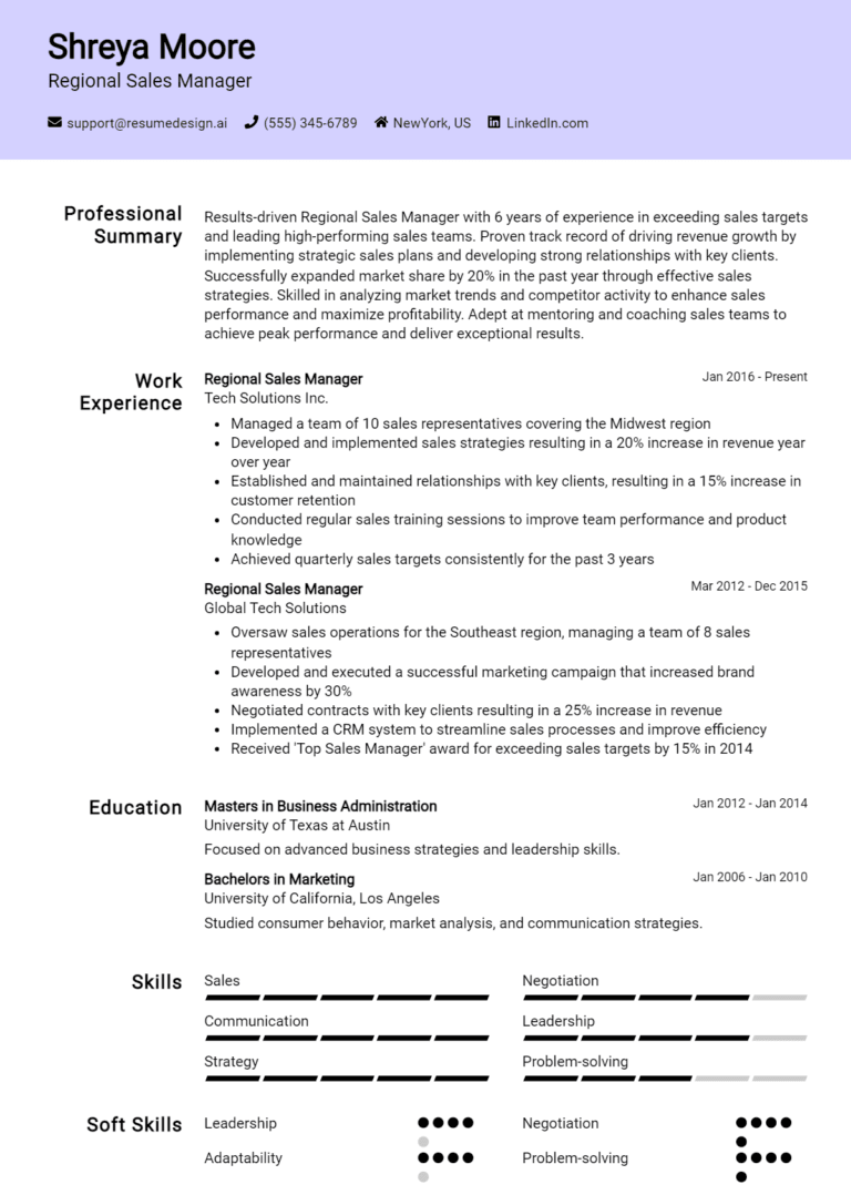 14 Head of Sales Resume Examples - Regional Sales Manager Resume Example 768x1078 