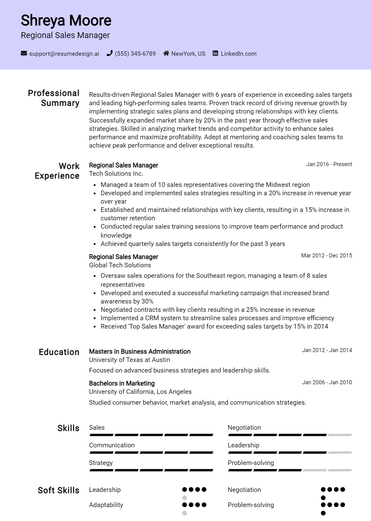 Regional Sales Manager Resume Example