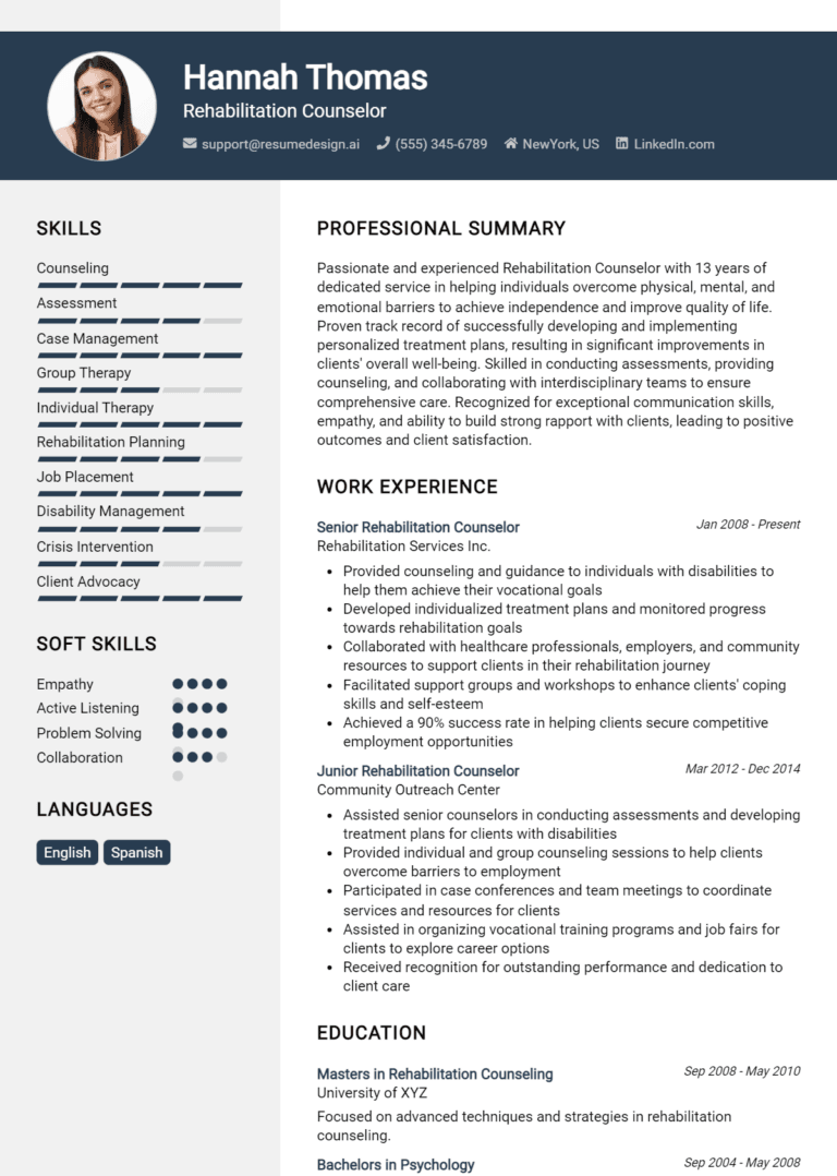 16 Rehabilitation Counselor Resume Examples And Templates for 2025