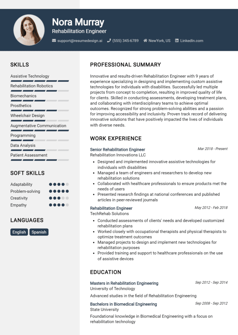 20 Rehabilitation Engineer Resume Examples And Templates for 2025