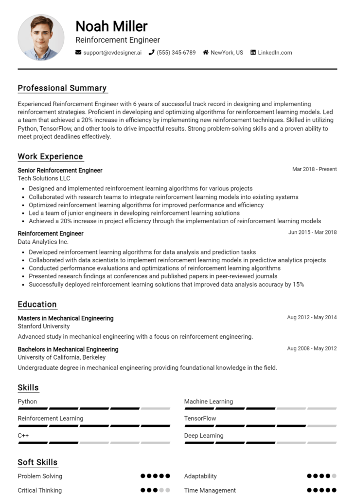 Reinforcement Engineer Resume Example