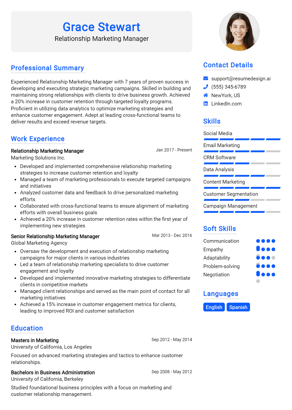 Relationship Marketing Manager Resume Example