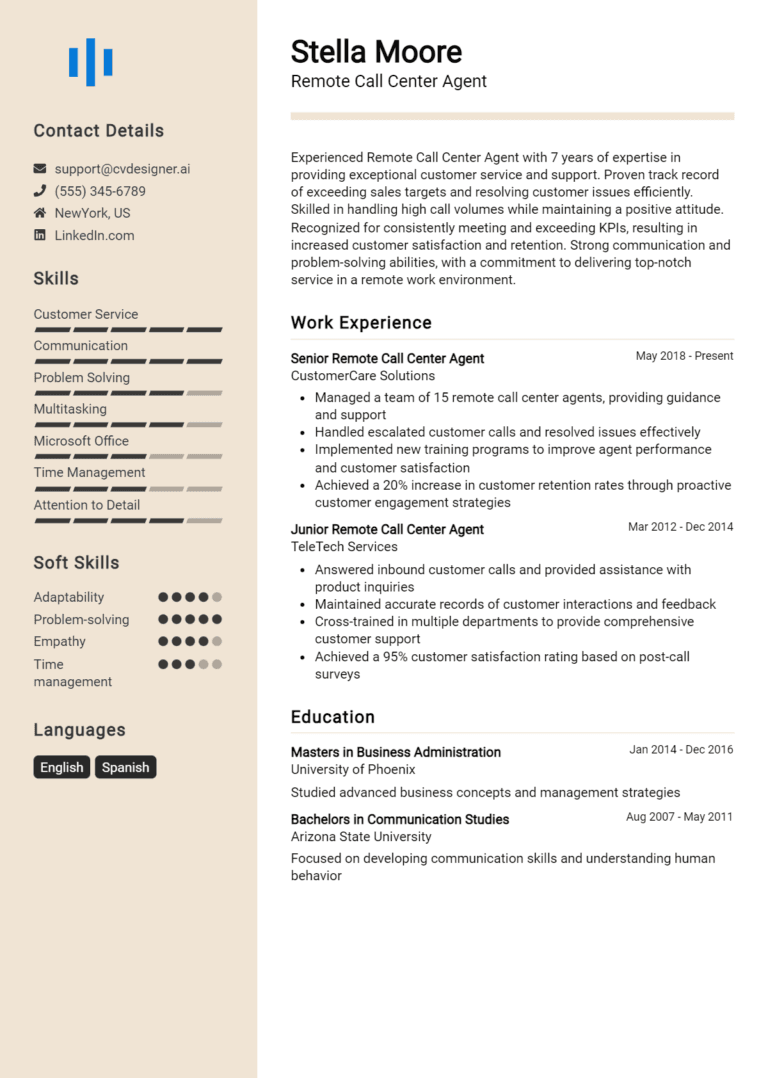 11 Remote Call Center Agent Resume Examples And Templates for 2025