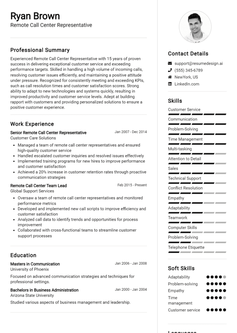 25 Remote Call Center Representative Resume Examples And Templates for 2025