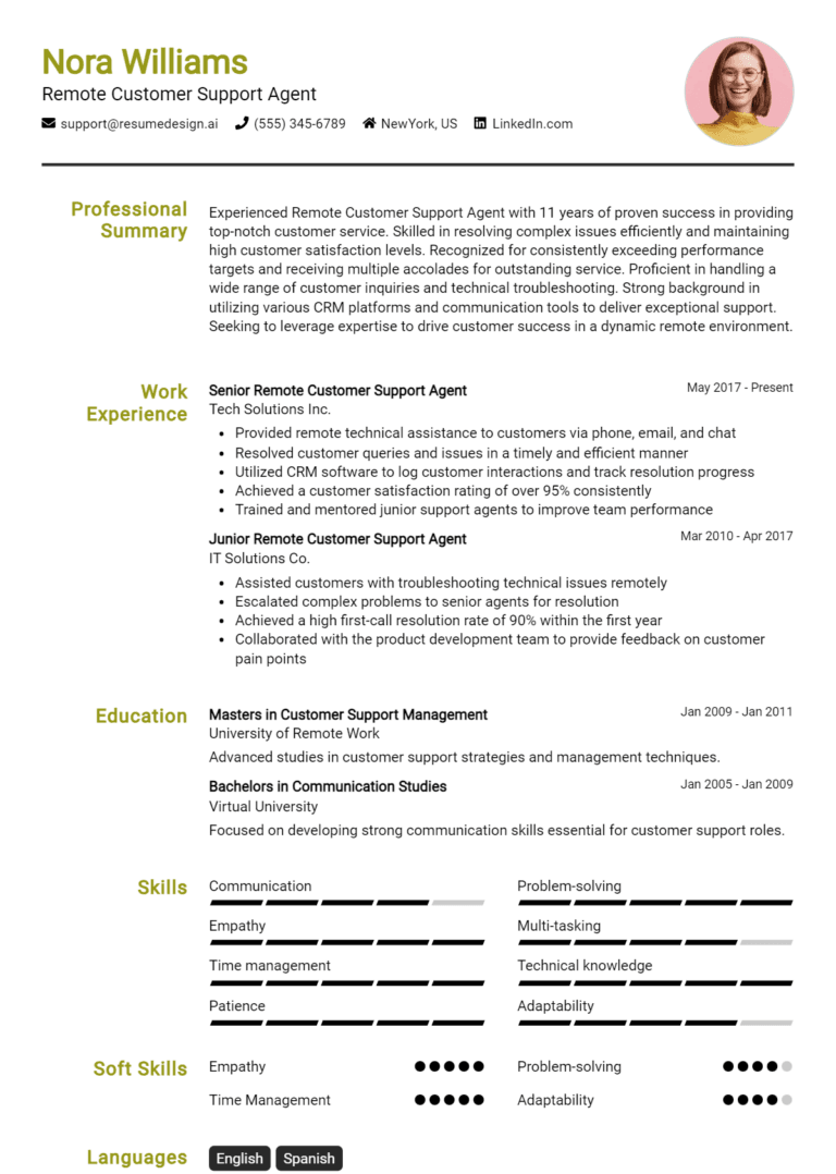 25 Remote Customer Support Agent Resume Examples And Templates for 2025